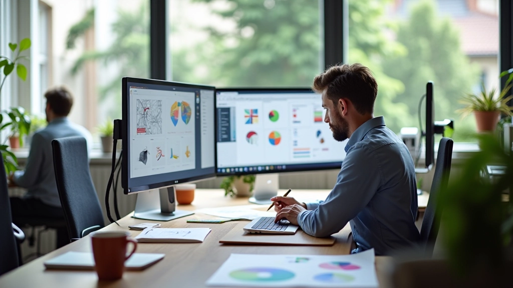 Ambiente di lavoro professionale con designer che lavora su progetti di identità digitale