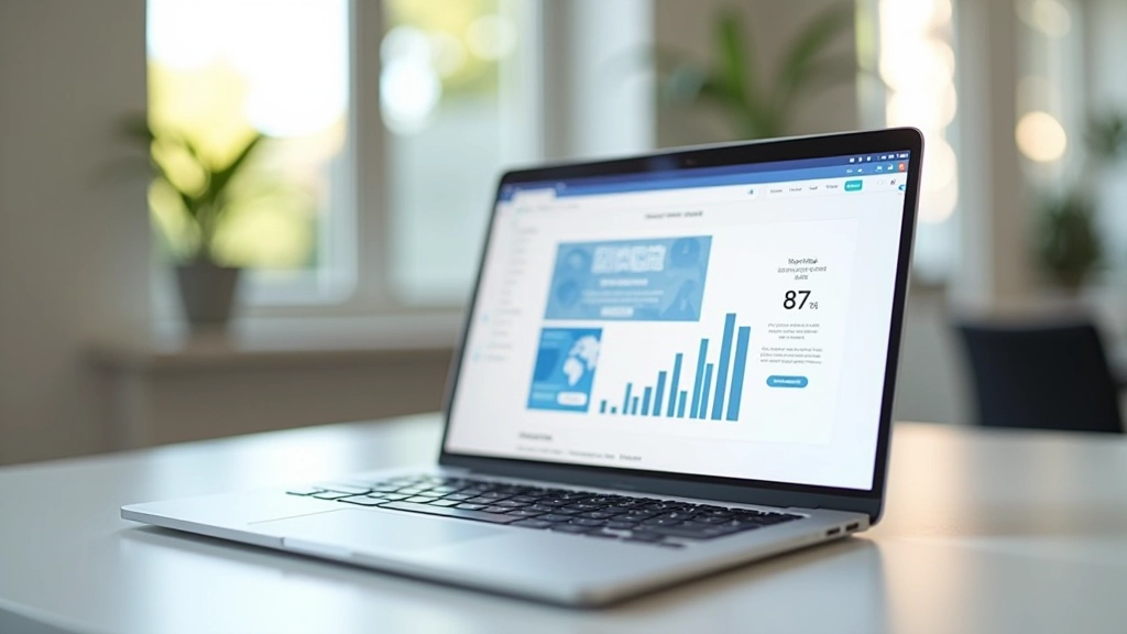 Laptop aperto mostra un sito web professionale con layout ben organizzato e navigazione intuitiva